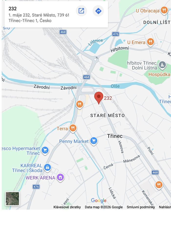 Mapa – poloha PE studia v Třinci